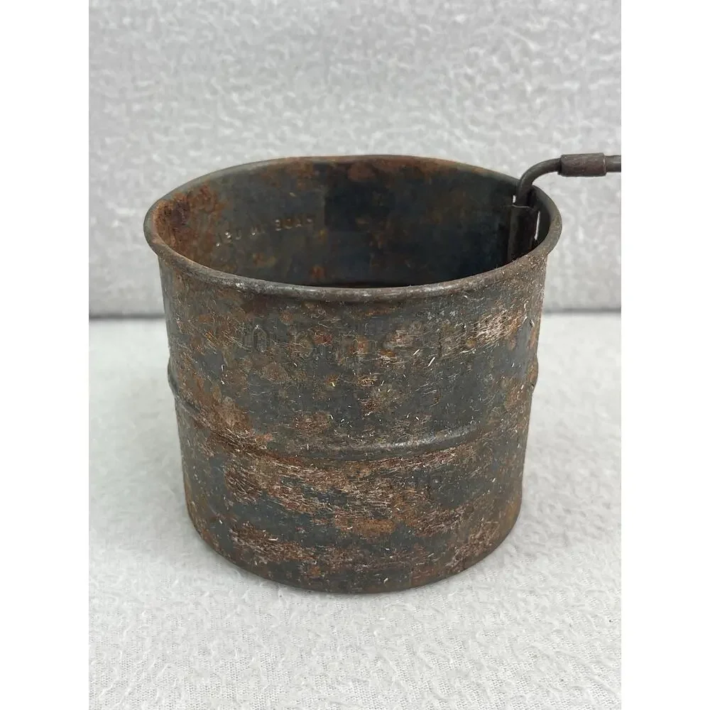 VTG 2 Cup Flour Sifter Embossed Tin Hand Crank Working USA Kitchen Tool